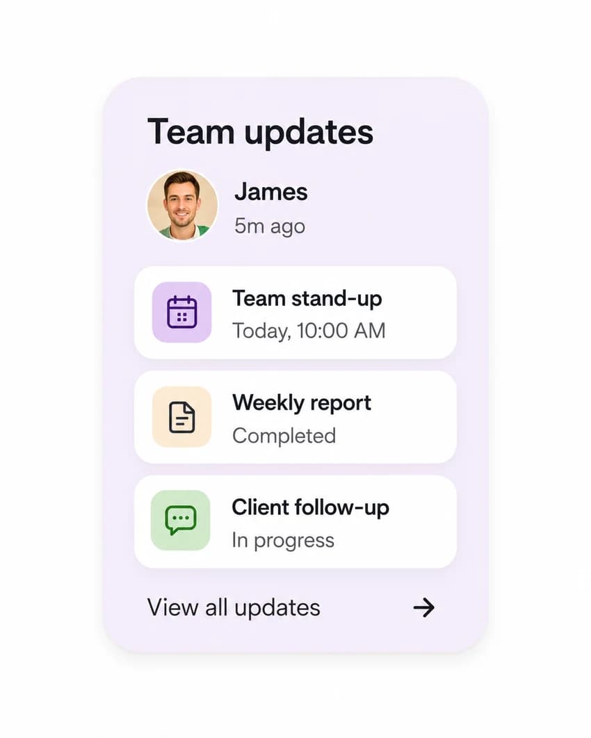 Team updates card